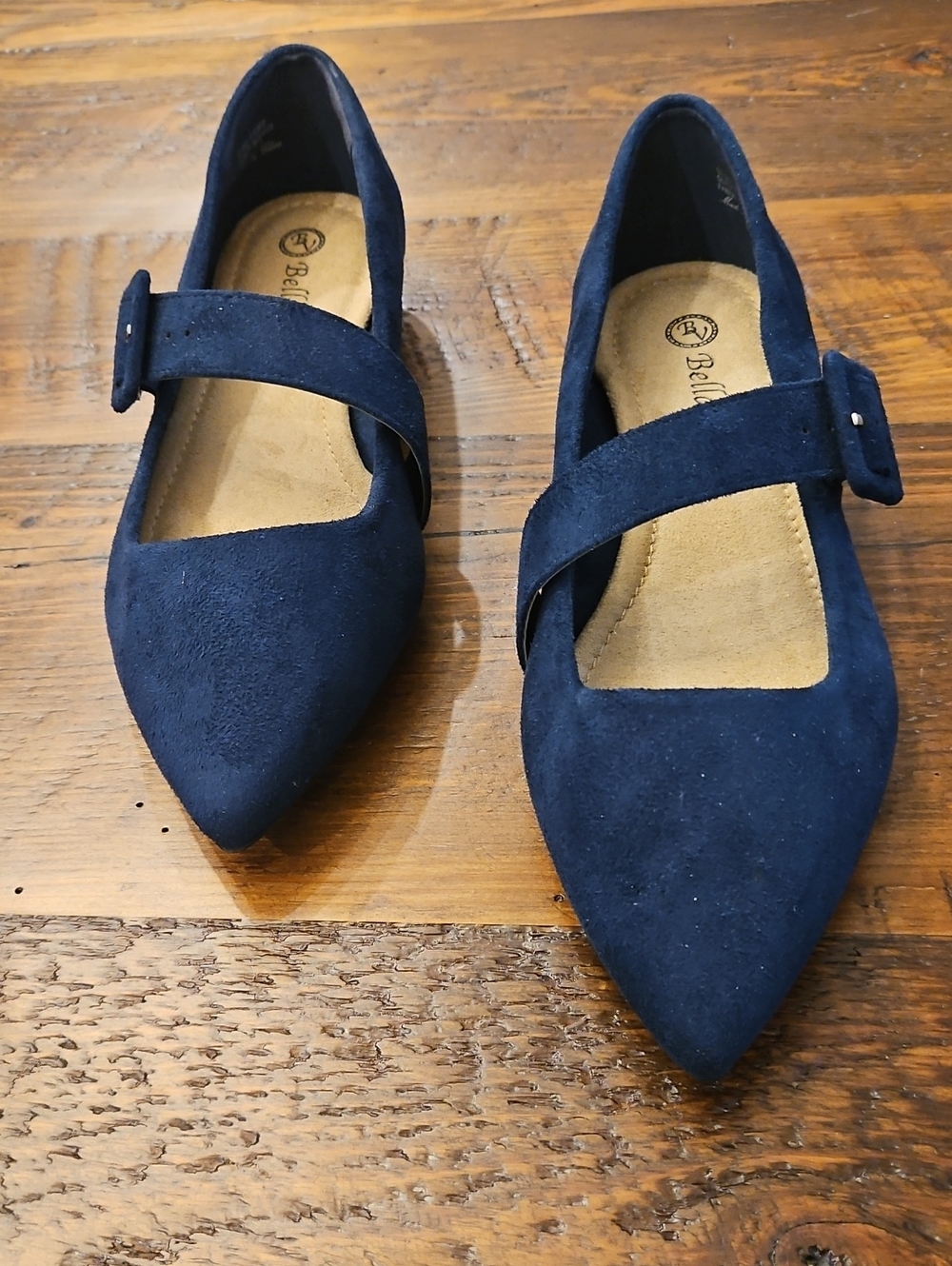 Bella-Vita Virginia II Navy Suede Pointed Mary Jane Flats Worn Once
